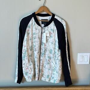 SANCTUARY NWT White Floral & Black Arm Stripe Lightweight Bomber Jacket Size L